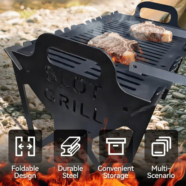 💥Slot Grill - Collapsible BBQ Grill for Easy Storage Steel